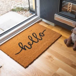 60cm x 40cm Brown Hello Coir Door Mat