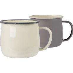375ml Grey/Cream Enamel Belly Mugs - Pack of Four