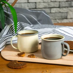 375ml Grey/Cream Enamel Belly Mugs - Pack of Four
