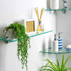 Rounded Floating Glass Bathroom Shelf - 50cm